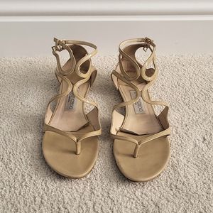 Jimmy Choo Authentic Leja Patent Nude Flat Sandals 37